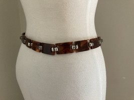 Vintage  Brighton Tortoise Shell Lucite Link Buckle Leather Silver tone ... - $23.76