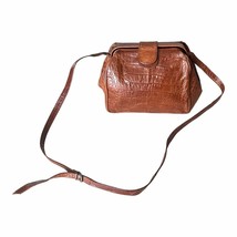 Jordan Marsh Vintage Brown Croc Embossed Genuine Leather Doctor Shoulder Bag - £59.35 GBP