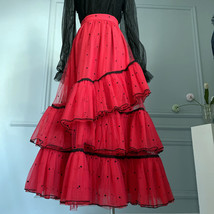 RED Polka Dot Layered Tulle Skirt Women Plus Size Fluffy Ballet Tulle Skirt image 2