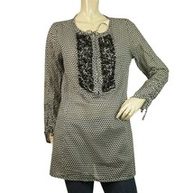 Steffen Schraut  Black &amp; White Beaded Tunic Geometrical Tie Front Top Bl... - $64.35