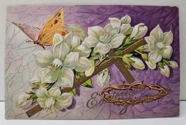 Eastertide Greetings Butterfly Golden Cross Flowing Flowers 1911 Postcar... - £4.70 GBP