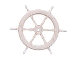Classic Wooden Whitewashed Decorative Ship Steering Wheel 24&quot;&quot; - £99.65 GBP