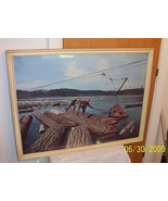 1948 Carl Albrecht signed print 2 men rolling logs on river Osborne Co.,... - £31.47 GBP