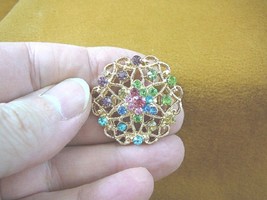(bb601-53) multi-colored rhinestone crystal ornate flower gold tone brooch pin - £12.64 GBP