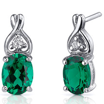 Sterling Silver 2.00 Carat Oval Cut Emerald Earrings - £68.30 GBP