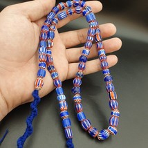 Tiny Blue Chevrons venetian Beads African Necklace 8-10mm - $58.20