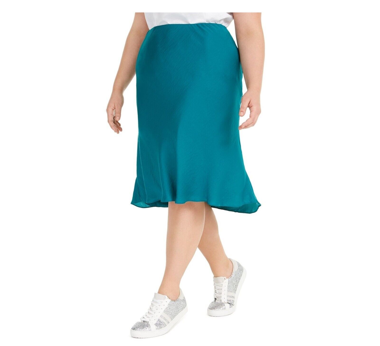 INC Womens Plus Size 1X Quetzal Green Bias Cut Pull On Lined Midi Skirt ... - $29.39