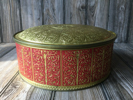 Guildcraft Ornate Cookie Sewing Tin Red And Gold Filigree Metalware New York USA - £7.38 GBP