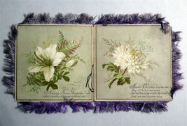 Unusual 4 x Panel Botanical Christmas Card c1900 Cotton Fringed  - £26.51 GBP