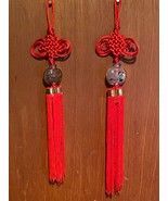 2 Asian Red Knot Glass Ornament Tassels 17&quot; *Pre-Owned* qqq1 - $264.35 MXN