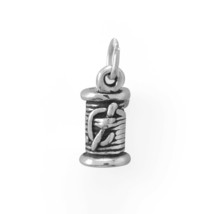 3D Spool of Thread &amp; Needle 925 Solid Sterling Silver Neck Piece Bracelet Charm - £35.25 GBP