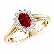 ANGARA Princess Diana Inspired Ruby Ring with Diamond Halo for Women in 14K Gold - £1,516.58 GBP