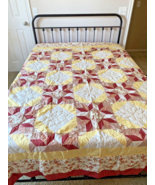 Vintage Bedspread Coverlet Quilt Yellow White Pink Red Floral Queen 100&quot;... - £140.25 GBP