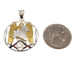 Solid 925 Sterling Silver &amp; Gold Accent Christian Archangel Pendant  w/ Gemstone - £60.71 GBP