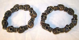 2 RING OF BROWN SKULLS BRACELETS skeleton circle skull head jewelry mens... - £5.24 GBP