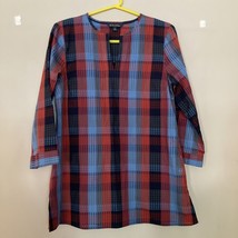 Brooks Brothers Plaid Cotton Tunic Shirt 3/4 Sleeves Size 6 Split Neck R... - $19.79