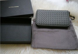 NIB 100% AUTH Bottega Veneta Intrec. Nappa  Zip Around Wallet in Grey $760 - £394.02 GBP