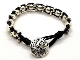 Keltisches Armband Triple Silber Perlen Schwarz Echtes Lederband Unisex ... - £13.77 GBP