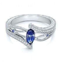 1.30 Ct Marquise Cut Blue Sapphire Wedding Engagement Ring 14k White Gold Finish - £74.33 GBP