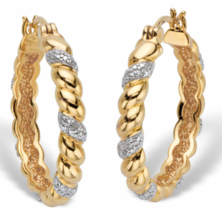 Diamond Accent Two Tone Banded Hoop Gp Earrings 14K Gold Sterling Silver - £79.92 GBP