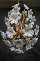 Stunning Vintage Murano Glass Flower Chandelier White &amp; Gold Italian Mid... - $12,991.67 MXN