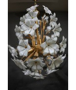 Stunning Vintage Murano Glass Flower Chandelier White &amp; Gold Italian Mid... - €516,69 EUR