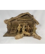 Vintage Primitive Animal Stable Wood Manger Nativity Scene Wood Straw Rope - £34.36 GBP