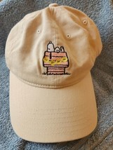 Snoopy Peanuts Khaki Cap With Pink House Cream Cap  Adjustable Strap - £10.83 GBP