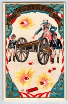 4th Of July Uncle Sam Cannon Fireworks Stars Children Postcard 258 Unposted USA - £22.33 GBP