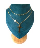 18K Gold Filled Three Cross Necklace Women’s Layered Pendant Chain 18&quot; - $58.94 CAD