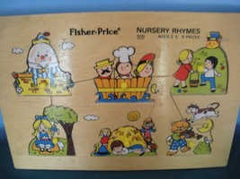 Vintage Fisher Price Pick Up &#39;N Peek #510 Nursery Rhymes Wooden Peg Puzzle VG+ - £15.66 GBP