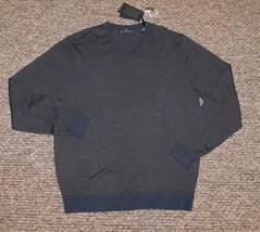 Hart Schaffner Marx Sz L Merino Wool Sweater Navy V-Neck Lightweight $15... - £29.20 GBP