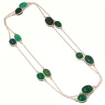 Green Onyx Handmade Gemstone Christmas Gift Necklace Jewelry 36&quot; SA 4618 - £4.80 GBP