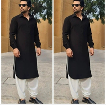 Men&#39;s Kurta With Shalwar Suit Handmade Top With Pants Set Party Wear Kur... - £33.58 GBP+