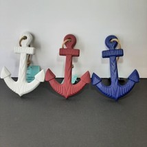 Shore Living Ship Anchor Wall Decorations Set of 3 Red White Blue 7&quot; Nautical - £8.82 GBP