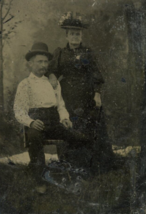Antique Tintype photograph Studio 1800s Older Well Dressed Couple Wooded Scene - £13.56 GBP