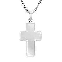 Stylish Wide Cross Sterling Silver Pendant Necklace - £16.24 GBP