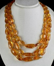 Natural Yellow Citrine Faceted Beads Tumble 3 Line 1266 Carats Gemstone Necklace - £873.29 GBP