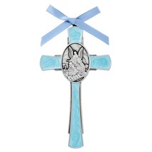 Boy&#39;s Blue Guardian Angel Crib Wall Cross Baby Baptism or First Communion Gift - £12.75 GBP