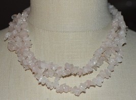 Pink Polished Rose Quartz Stone Multi-Strand Silver Tone Necklace - £30.32 GBP