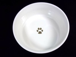 China dog bowl white with gold red outside gold pawprint in center 5.25&quot; - $12.30