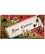 C1900s Greeting Card Victorian Tag Merry Christmas Gold Red Design E98C - $27.56 CAD