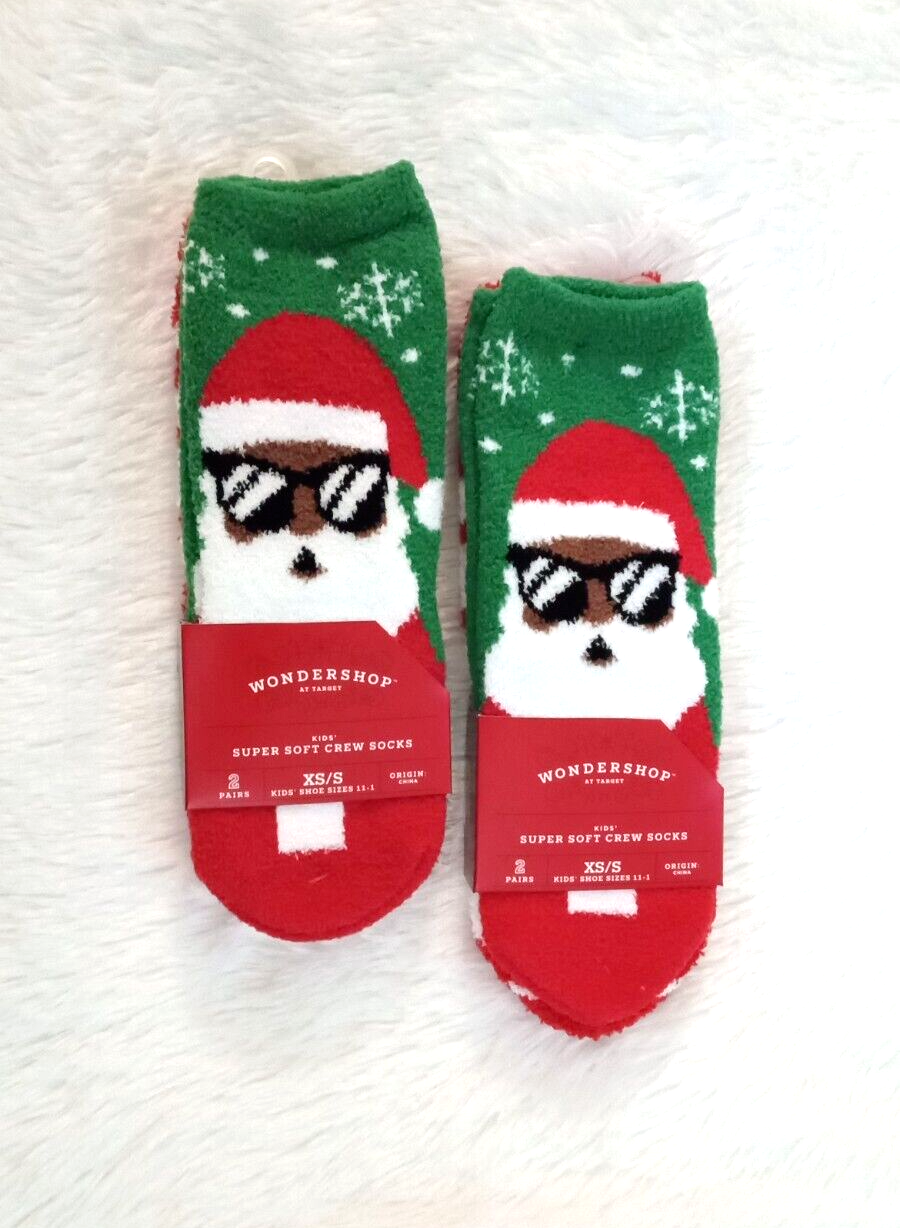 Wondershop Kid's Super Soft Holiday Crew Santa Print Socks (XS/S ~Sz 11-1) 2pk/2