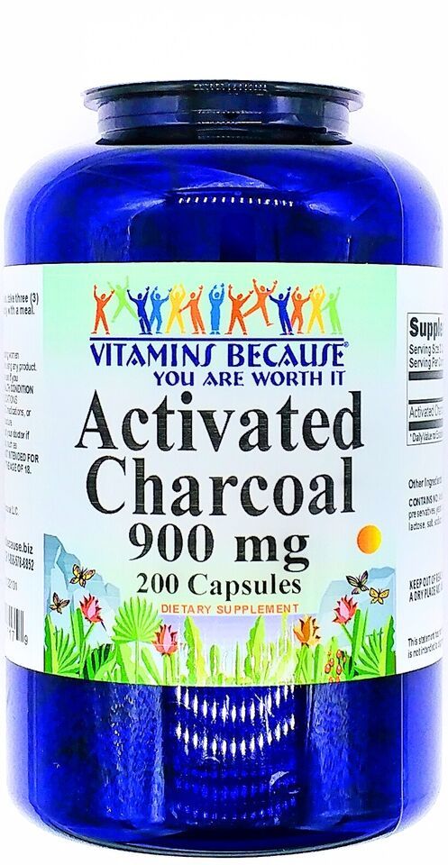 900mg Activated Charcoal 200 Capsules Digestive Aid Gas Bloating Support