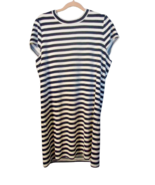 Madewell Striped Velour T-Shirt Dress Size Large Navy/white Short Sleeve - $27.71