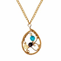 Ethereal Web Teardrop Multi Stone Brass Chain Necklace - £21.51 GBP