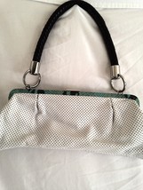 Adrienne Vittadini Women&#39;s Handbag White Leather Snake Trim &amp; Braided Ha... - £38.83 GBP