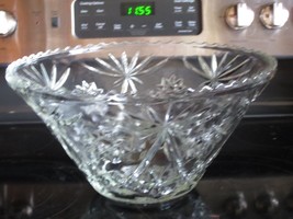 Vintage Round Large Heavy Clear Floral Cut Glass Salad, Dessert or Punch... - $59.39