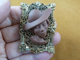 (CA3-36) Rare African-American Lady Church Hat Brown Cameo Pin Pendant Jewelry - £23.77 GBP