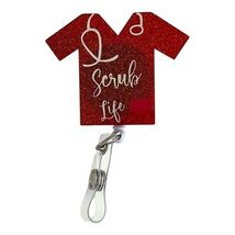 Scrub Life Badge Red Glitter Nurse Badge Holder Retractable ID Clip - $8.86